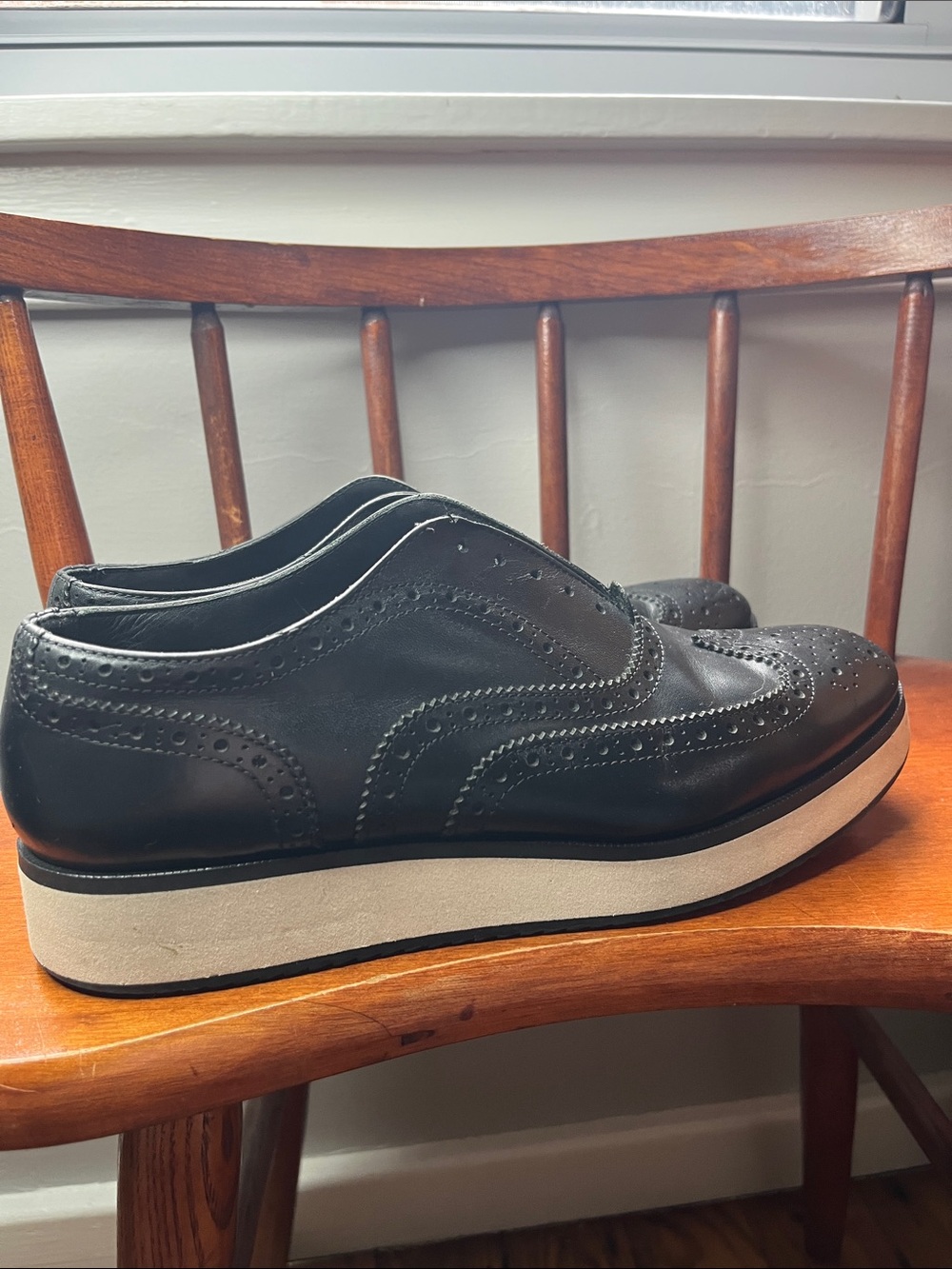 Rag & Bone Women’s Meli Brogue Made in Italy Black Leather Platform Shoes 38.5